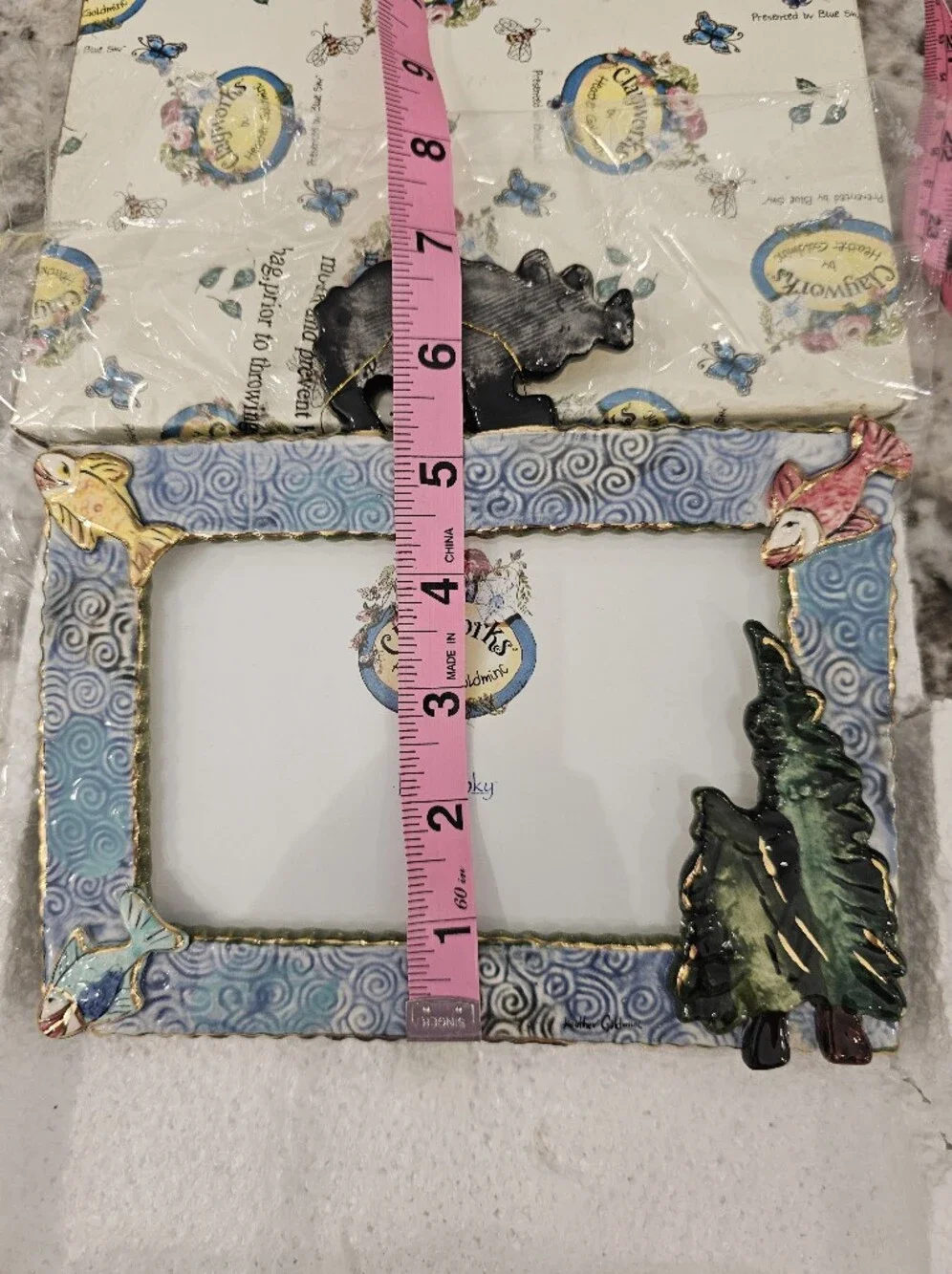 Blue Sky Blue and Gold Ceramic Animal Accent Picture Frame